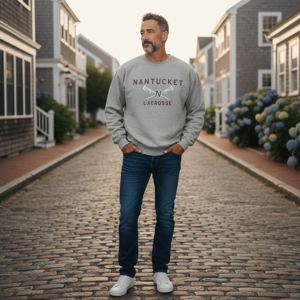 League Gray Nantucket Lacrosse Crewneck Sweatshirt